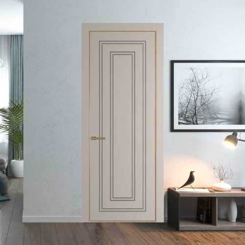 Межкомнатная дверь ProfilDoors 28 PE с фрезерованным рисунком Сэнд с алюминиевой кромкой Золото