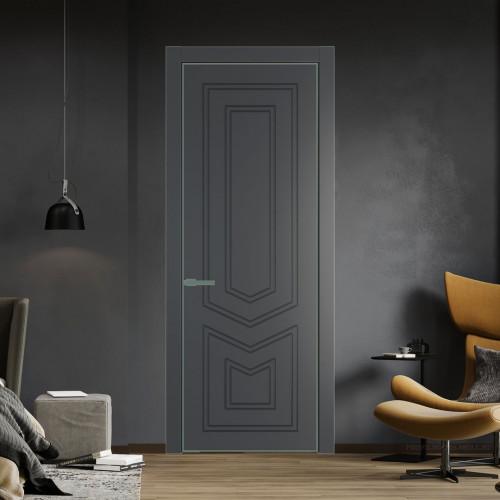 Межкомнатная дверь ProfilDoors 29 PE с фрезерованным рисунком Графит с алюминиевой кромкой Зеленый воск