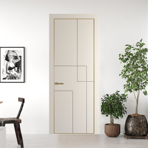 Межкомнатная дверь ProfilDoors 3 PE с фрезерованным рисунком Кремовая Магнолия с алюминиевой кромкой Золото