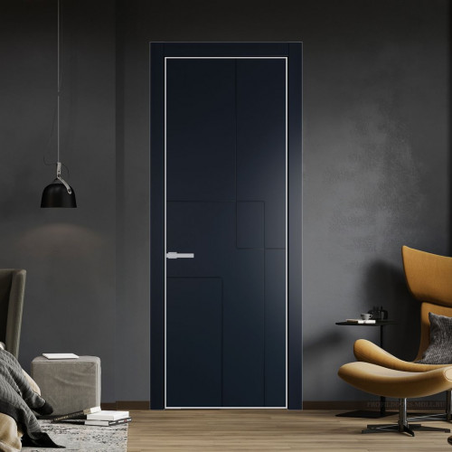 Межкомнатная дверь ProfilDoors 3 PE с фрезерованным рисунком Нэви Блу с алюминиевой кромкой Матовая