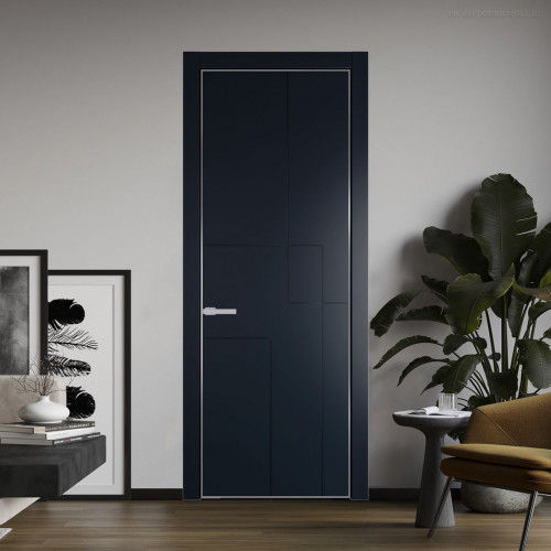Межкомнатная дверь ProfilDoors 3 PE с фрезерованным рисунком Нэви Блу с алюминиевой кромкой Серебро