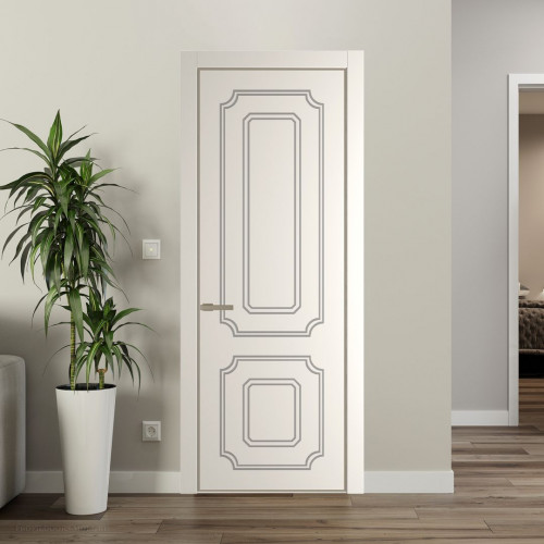 Межкомнатная дверь ProfilDoors 31 PE с фрезерованным рисунком Перламутр белый с алюминиевой кромкой Никель