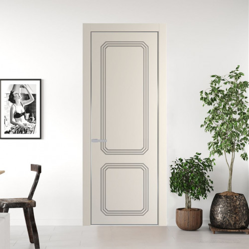 Межкомнатная дверь ProfilDoors 33 PE с фрезерованным рисунком Кремовая Магнолия с алюминиевой кромкой Серебро