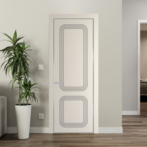 Межкомнатная дверь ProfilDoors 35 PE с фрезерованным рисунком Кремовая Магнолия с алюминиевой кромкой Серебро