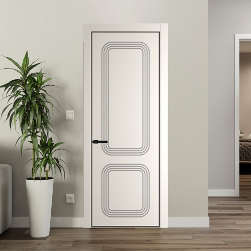 Межкомнатная дверь ProfilDoors 35 PE с фрезерованным рисунком Перламутр белый с алюминиевой кромкой Черный