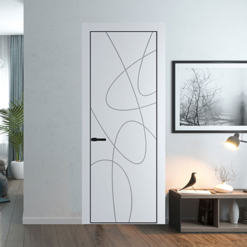 Межкомнатная дверь ProfilDoors 6 PE с фрезерованным рисунком Вайт с алюминиевой кромкой Черный