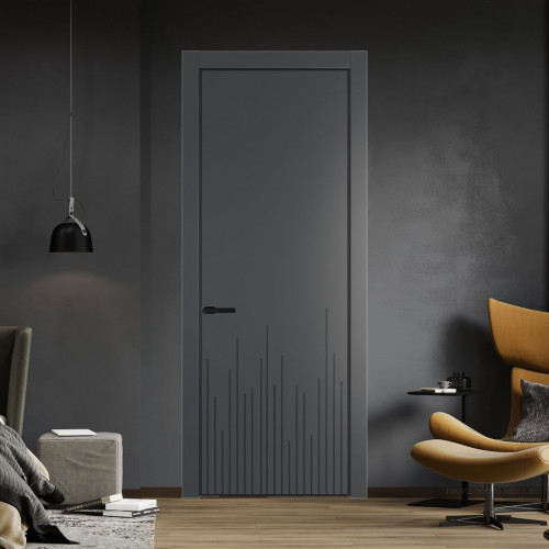 Межкомнатная дверь ProfilDoors 7 PE с фрезерованным рисунком Графит с алюминиевой кромкой Черный