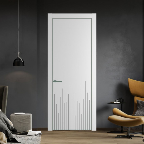 Межкомнатная дверь ProfilDoors 7 PE с фрезерованным рисунком Крем Вайт с алюминиевой кромкой Зеленый воск