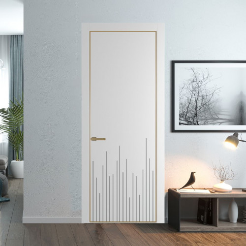 Межкомнатная дверь ProfilDoors 7 PE с фрезерованным рисунком Крем Вайт с алюминиевой кромкой Золото