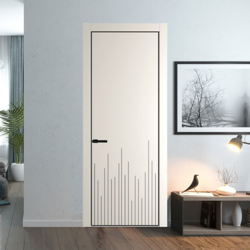 Межкомнатная дверь ProfilDoors 7 PE с фрезерованным рисунком Перламутр белый с алюминиевой кромкой Черный