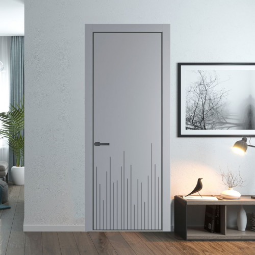 Межкомнатная дверь ProfilDoors 7 PE с фрезерованным рисунком Смоки с алюминиевой кромкой Серая Ночь