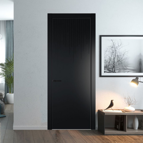 Межкомнатная дверь ProfilDoors 8 PE с фрезерованным рисунком Блэк с алюминиевой кромкой Черный