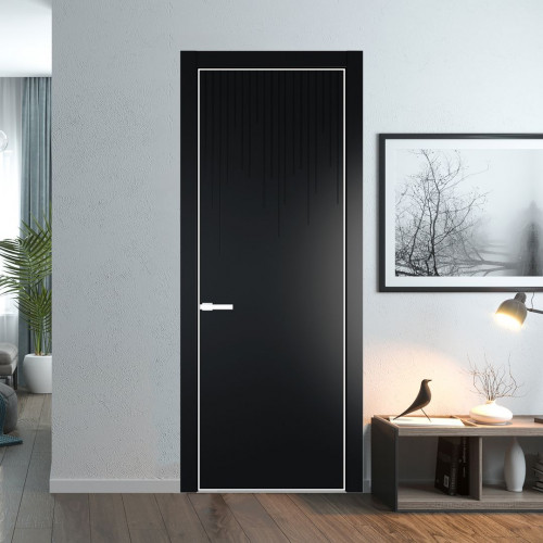 Межкомнатная дверь ProfilDoors 8 PE с фрезерованным рисунком Блэк с алюминиевой кромкой Вайт