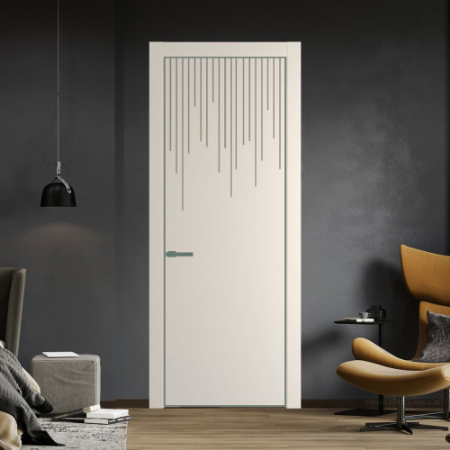 Межкомнатная дверь ProfilDoors 8 PE с фрезерованным рисунком Кремовая Магнолия с алюминиевой кромкой Зеленый воск