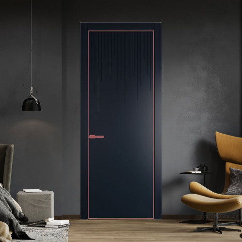 Межкомнатная дверь ProfilDoors 8 PE с фрезерованным рисунком Нэви Блу с алюминиевой кромкой Красный антрацит