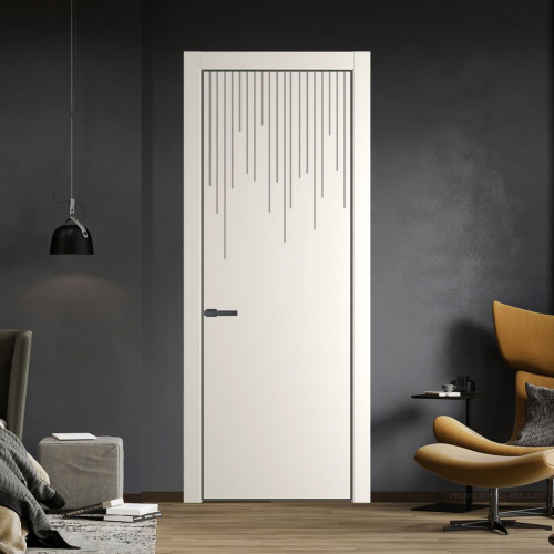 Межкомнатная дверь ProfilDoors 8 PE с фрезерованным рисунком Перламутр белый с алюминиевой кромкой Серая Ночь