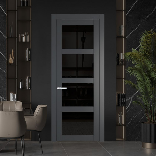 Межкомнатная дверь ProfilDoors 1.4.2 PD цвет Графит вставка Черное тонированное