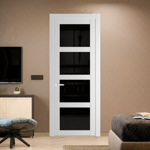 Межкомнатная дверь ProfilDoors 1.4.2 PD цвет Крем Вайт вставка Черное тонированное