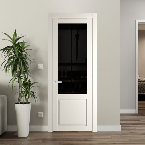 Межкомнатная дверь ProfilDoors 2.2.2 PD цвет Перламутр белый вставка Черное тонированное