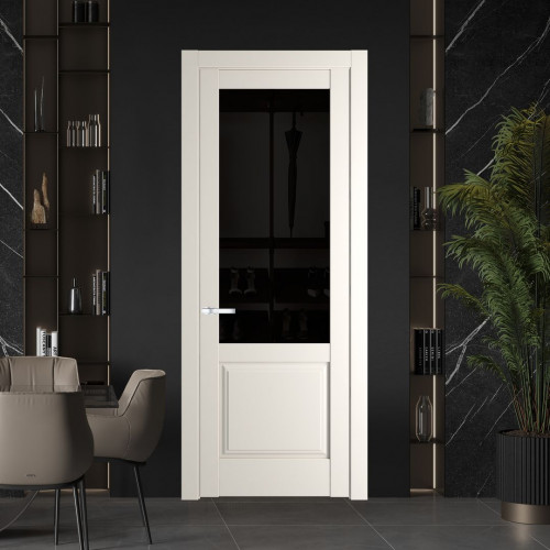 Межкомнатная дверь ProfilDoors 4.2.2 PD цвет Перламутр белый вставка Черное тонированное