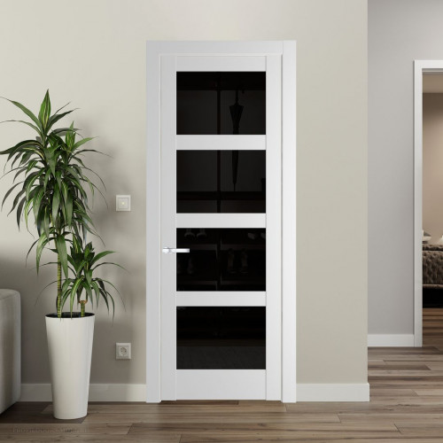 Межкомнатная дверь ProfilDoors 4.4.2 PD цвет Крем Вайт вставка Черное тонированное