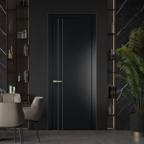 Межкомнатная дверь ProfilDoors 12 PW Блэк Глухая молдинг Никель матовый