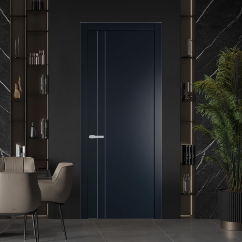 Межкомнатная дверь ProfilDoors 12 PW Нэви Блу Глухая молдинг Зеленый воск