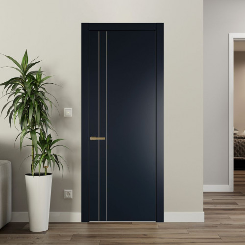 Межкомнатная дверь ProfilDoors 12 PW Нэви Блу Глухая молдинг Золото