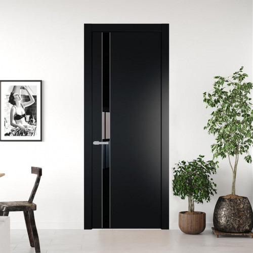 Межкомнатная дверь ProfilDoors 18 PW Блэк Lacobel Черный лак молдинг Серебро