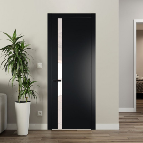 Межкомнатная дверь ProfilDoors 18 PW Блэк Lacobel Перламутровый лак молдинг Черный матовый