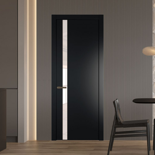 Межкомнатная дверь ProfilDoors 18 PW Блэк Lacobel Перламутровый лак молдинг Деорэ