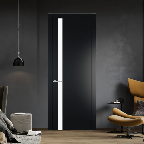 Межкомнатная дверь ProfilDoors 18 PW Блэк Монохром белый просветленный молдинг Серебро