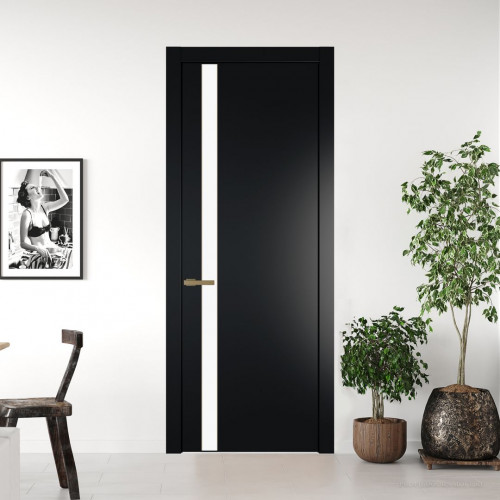 Межкомнатная дверь ProfilDoors 18 PW Блэк Монохром белый просветленный молдинг Золото