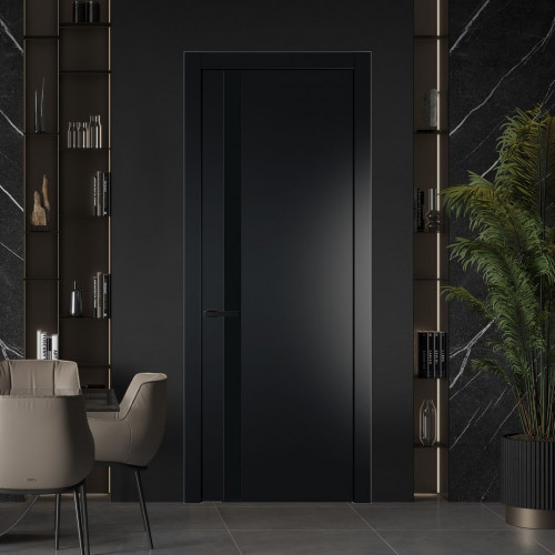 Межкомнатная дверь ProfilDoors 18 PW Блэк Монохром черный молдинг Черный матовый