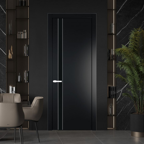 Межкомнатная дверь ProfilDoors 18 PW Блэк Монохром черный молдинг Вайт