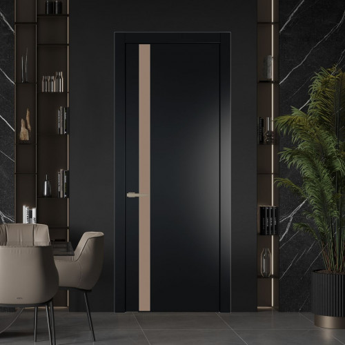 Межкомнатная дверь ProfilDoors 18 PW Блэк Монохром капучино молдинг Никель матовый
