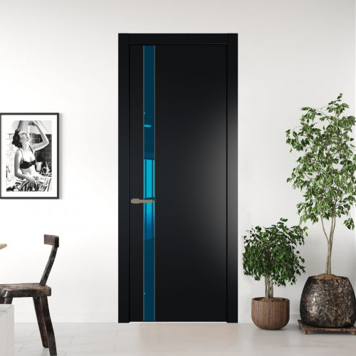 Межкомнатная дверь ProfilDoors 18 PW Блэк Зеркало Blue молдинг Шампань
