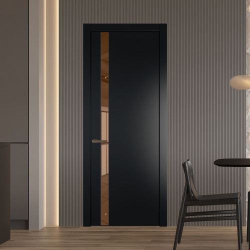 Межкомнатная дверь ProfilDoors 18 PW Блэк Зеркало Bronza молдинг Деорэ