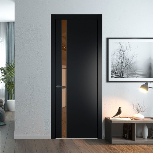 Межкомнатная дверь ProfilDoors 18 PW Блэк Зеркало Bronza молдинг Серая ночь