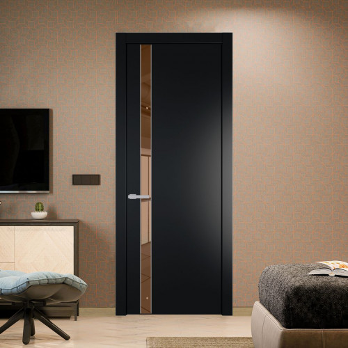 Межкомнатная дверь ProfilDoors 18 PW Блэк Зеркало Bronza молдинг Серебро