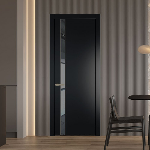 Межкомнатная дверь ProfilDoors 18 PW Блэк Зеркало Grey молдинг Шампань