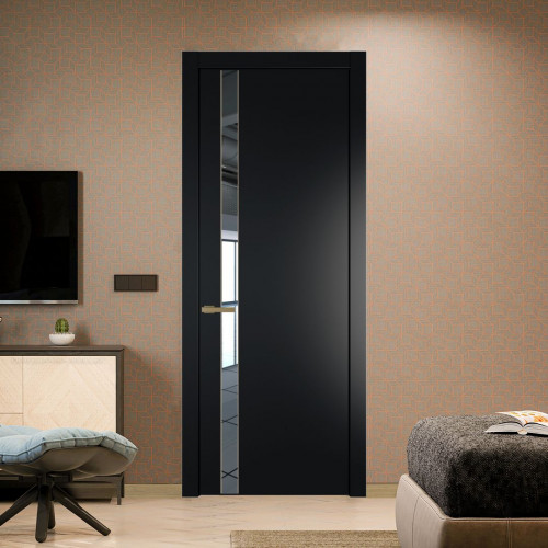 Межкомнатная дверь ProfilDoors 18 PW Блэк Зеркало молдинг Золото
