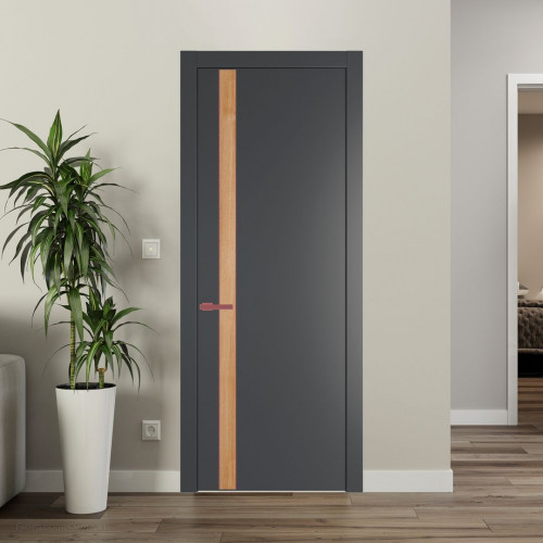Межкомнатная дверь ProfilDoors 18 PW Графит Дуб Карамель молдинг Красный антрацит