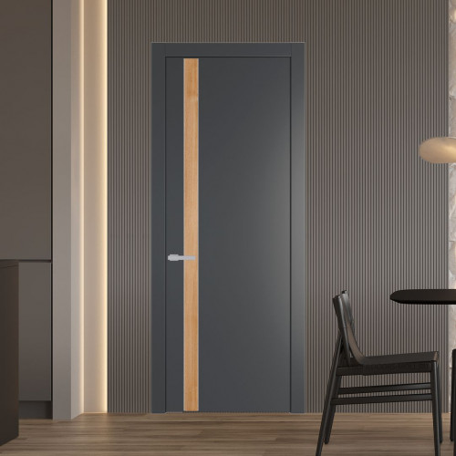 Межкомнатная дверь ProfilDoors 18 PW Графит Дуб Карамель молдинг Серебро