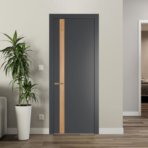 Межкомнатная дверь ProfilDoors 18 PW Графит Дуб Карамель молдинг Золото