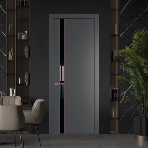 Межкомнатная дверь ProfilDoors 18 PW Графит Lacobel Черный лак молдинг Красный антрацит