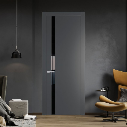 Межкомнатная дверь ProfilDoors 18 PW Графит Lacobel Черный лак молдинг Серебро