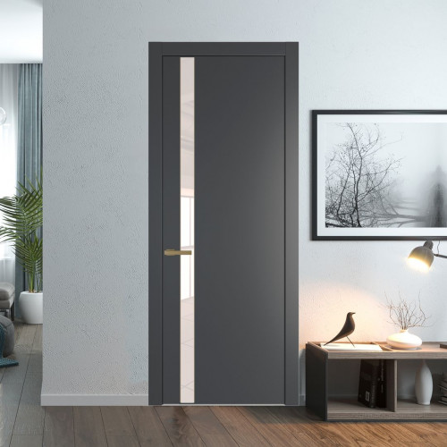 Межкомнатная дверь ProfilDoors 18 PW Графит Lacobel Перламутровый лак молдинг Золото