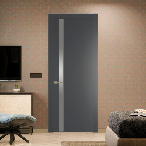 Межкомнатная дверь ProfilDoors 18 PW Графит Lacobel Серебряный лак молдинг Никель матовый
