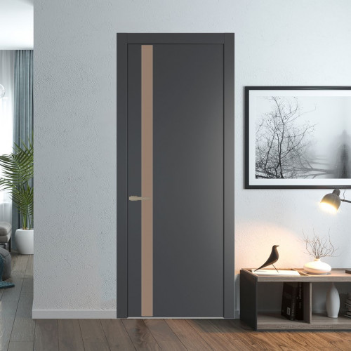 Межкомнатная дверь ProfilDoors 18 PW Графит Монохром капучино молдинг Никель матовый